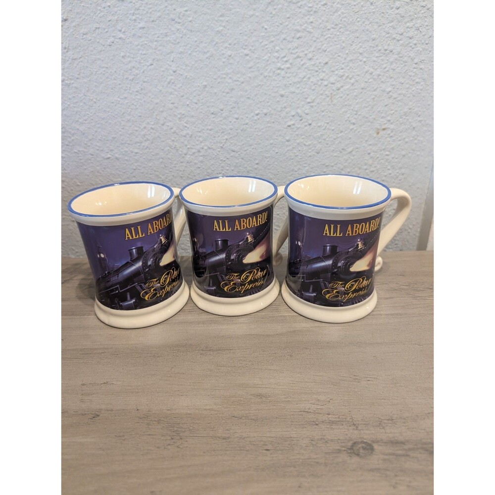 Polar Express Mug Lot of 3 All Aboard Believe 3D Embossed Christmas Warner Bros